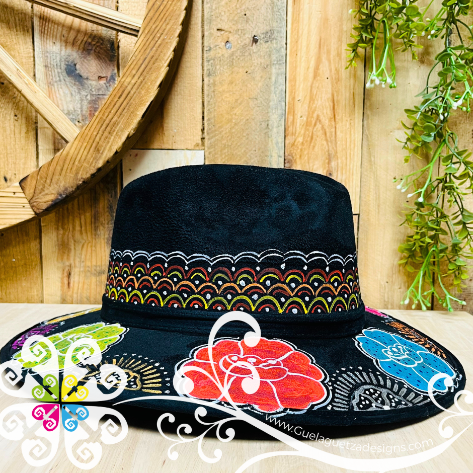 Black Indiana Mitla Velvet Hat - Hand Painted Hat
