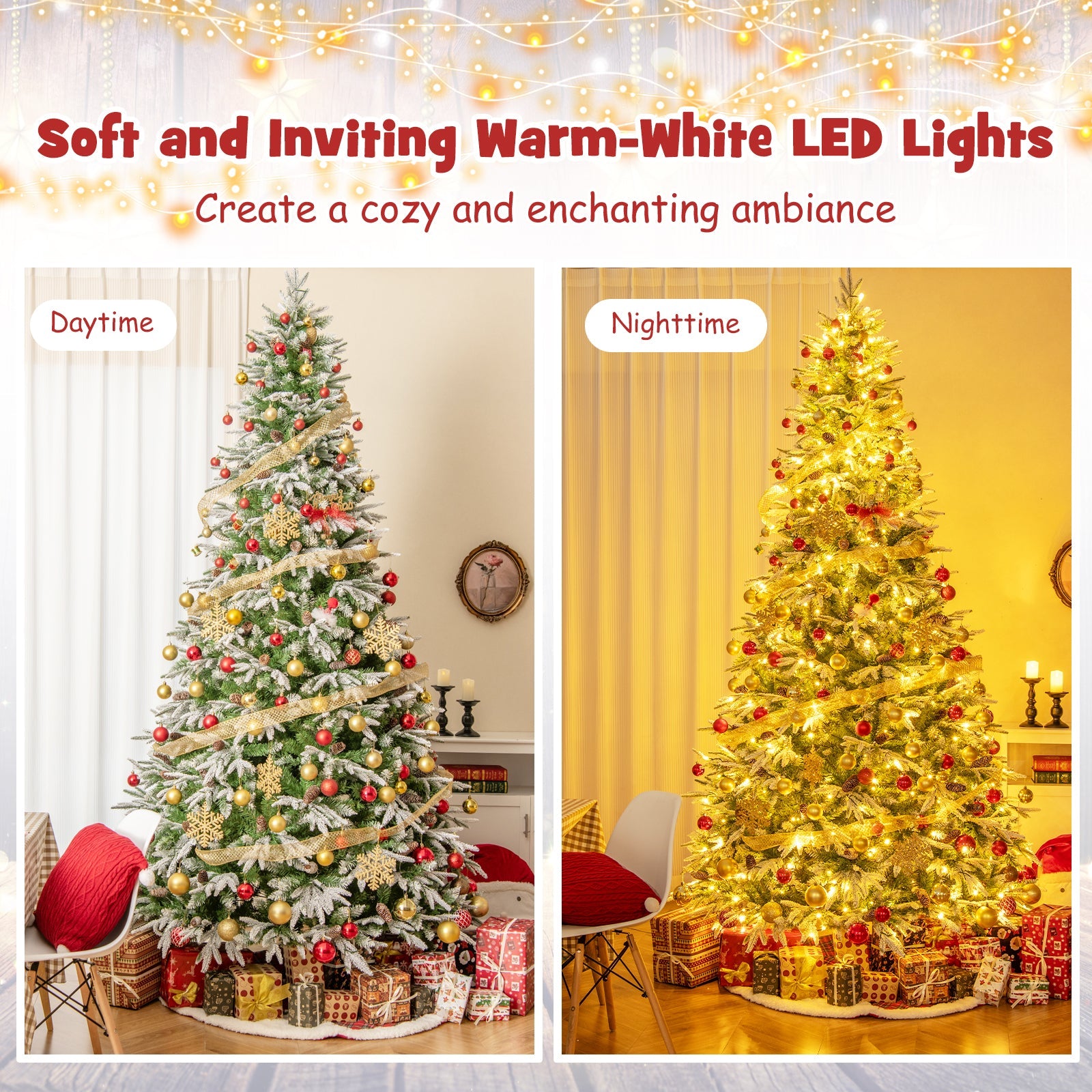 6/7.5/9 FT Pre-Lit Artificial Christmas Tree with 765/1135/1871 Tips and 280/470/690 Warm-White LED Lights