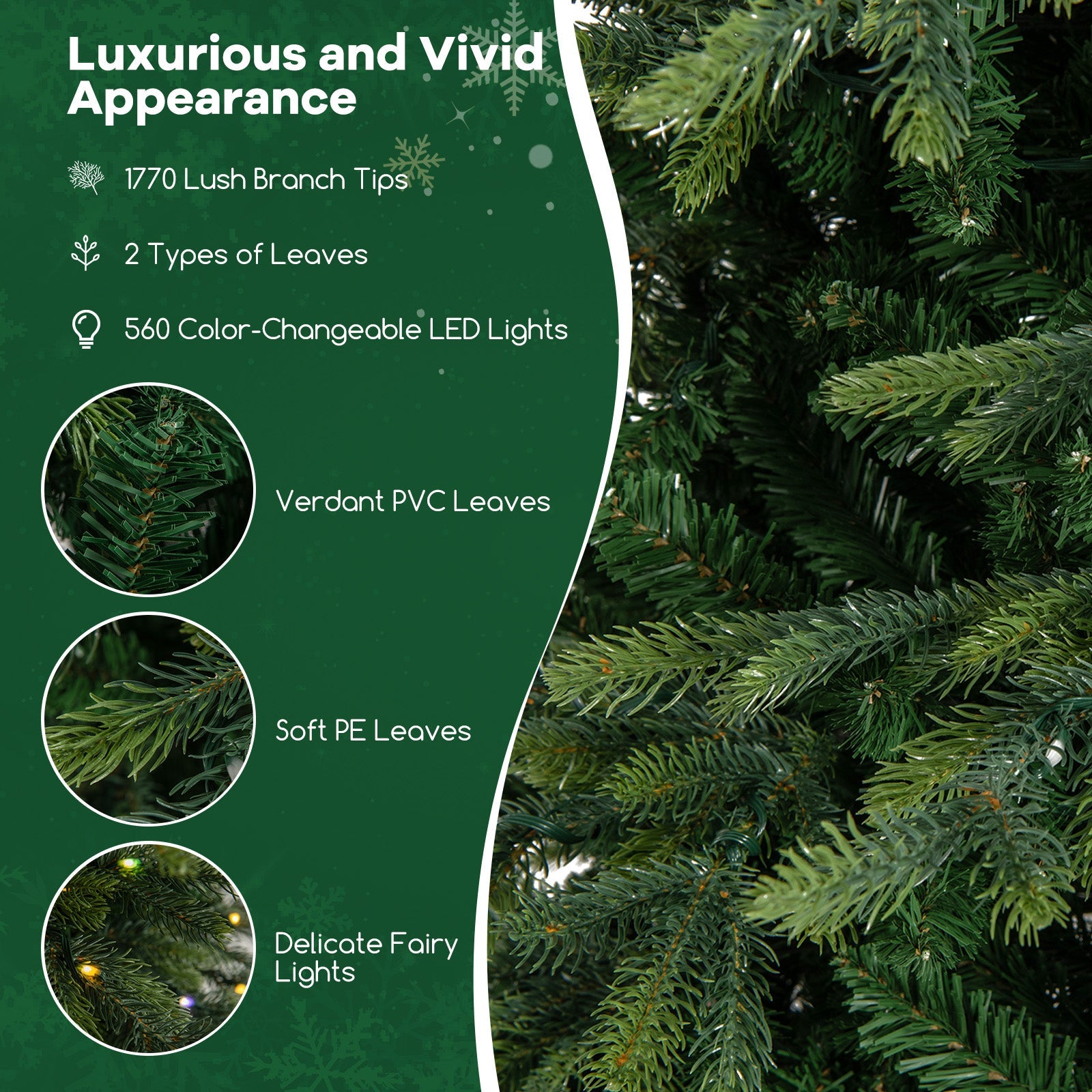 7.5 Feet Pre-Lit Artificial Christmas Tree with Warm White LED Lights
