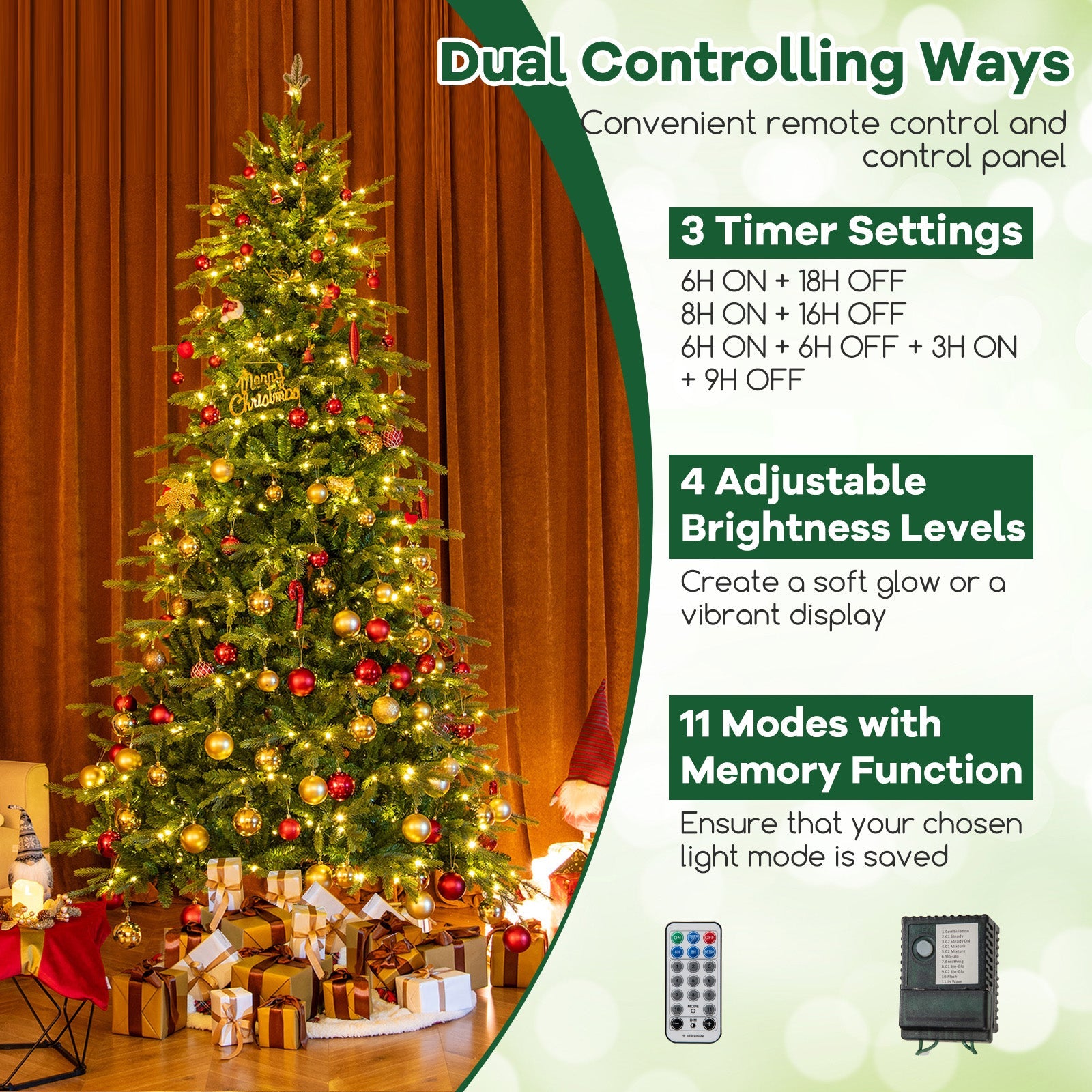 7.5 Feet Pre-Lit Artificial Christmas Tree with Warm White LED Lights
