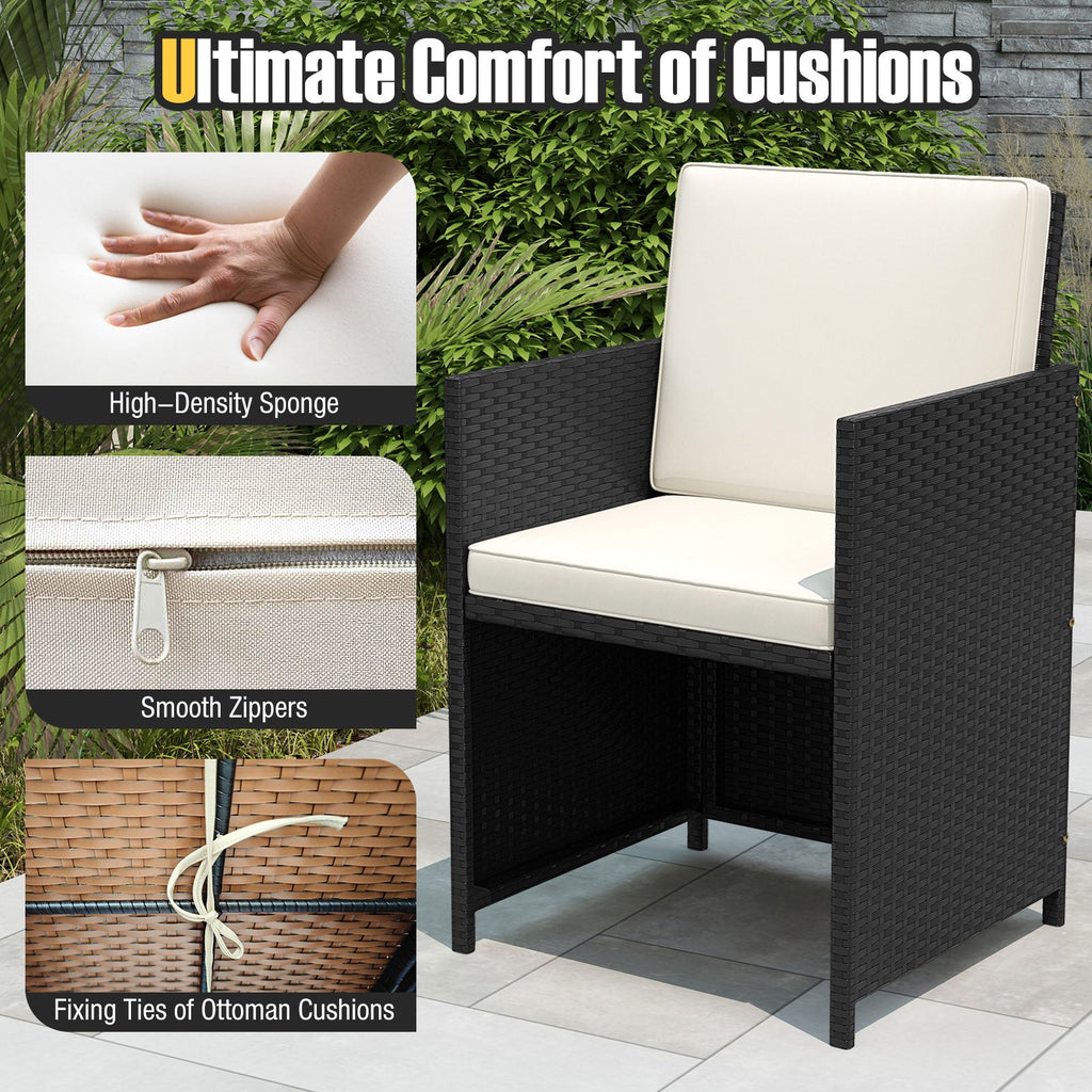 9 Piece Patio Dining Set with Tempered Glass Table and Ottoman