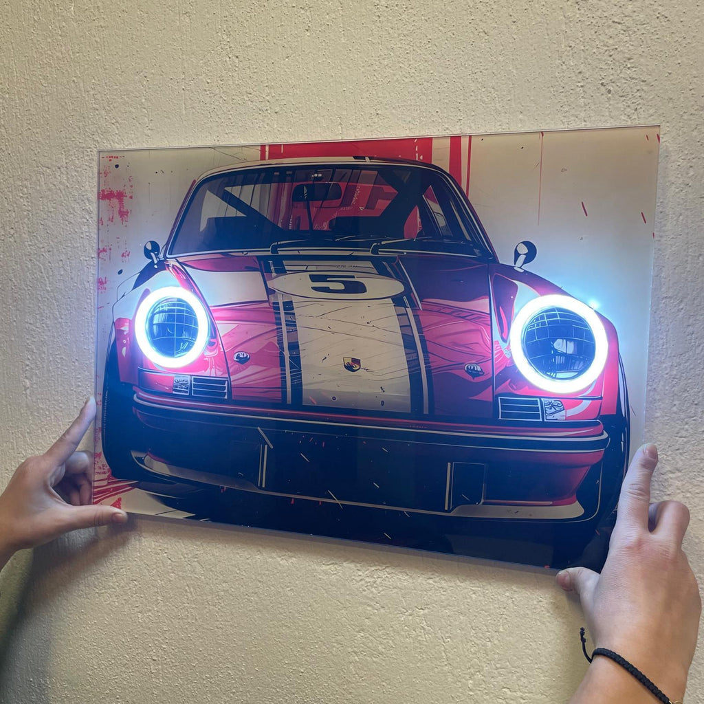 Neon LED Car Wall Art Sign - Custom UV-Printed Acrylic Decor