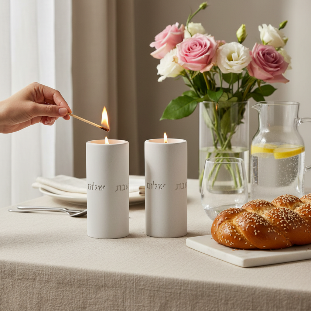 Elegant Shabbat Candle Holder Pair from Concrete - Flow Series