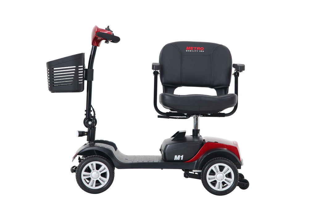 Mobility Scooter 4-Wheel Compact Metal Red 300 LB 10 Mile Rear Suspension