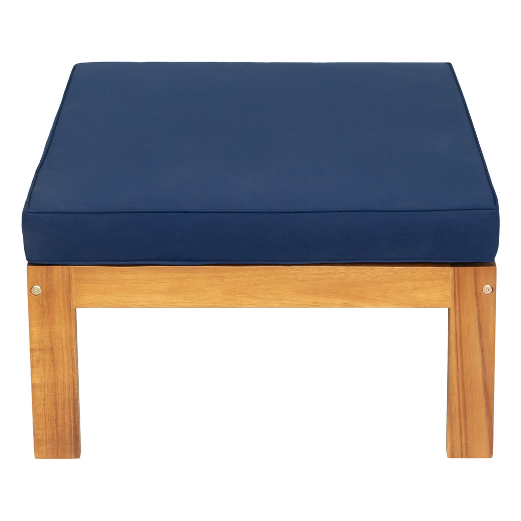 Outdoor Patio Sectional Set Acacia Wood Natural Blue Cushions 5 Piece