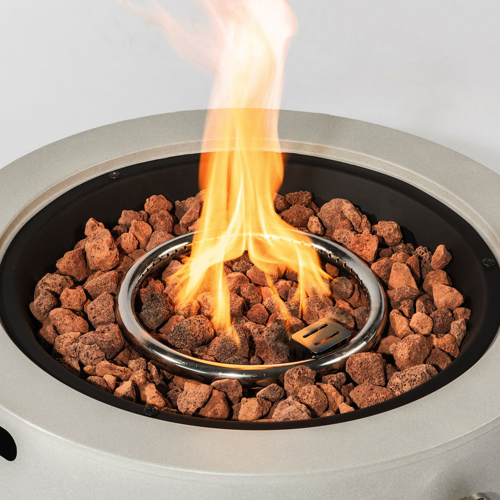 Fire Pit Propane Round Steel Gray 50000 BTU 24 In Tabletop Lid Included
