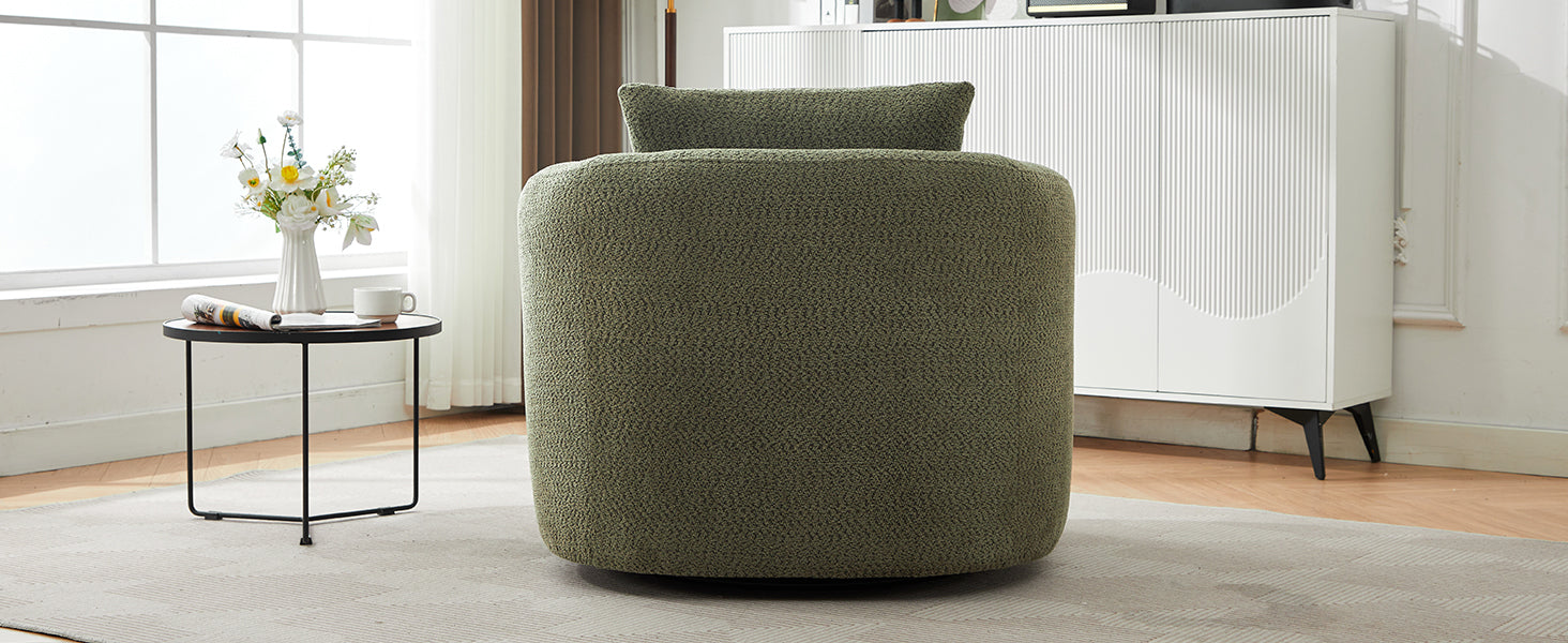 Accent Chair Swivel Barrel Chenille Green 360 Degree Pocket Spring 38 In