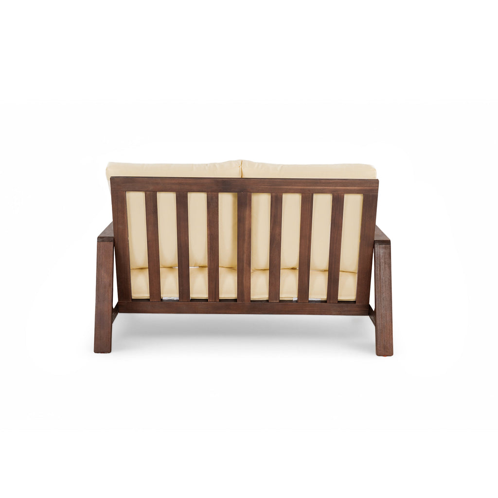 Outdoor Sofa Set Acacia Wood Dark Brown Beige Cushion 2 Piece Table