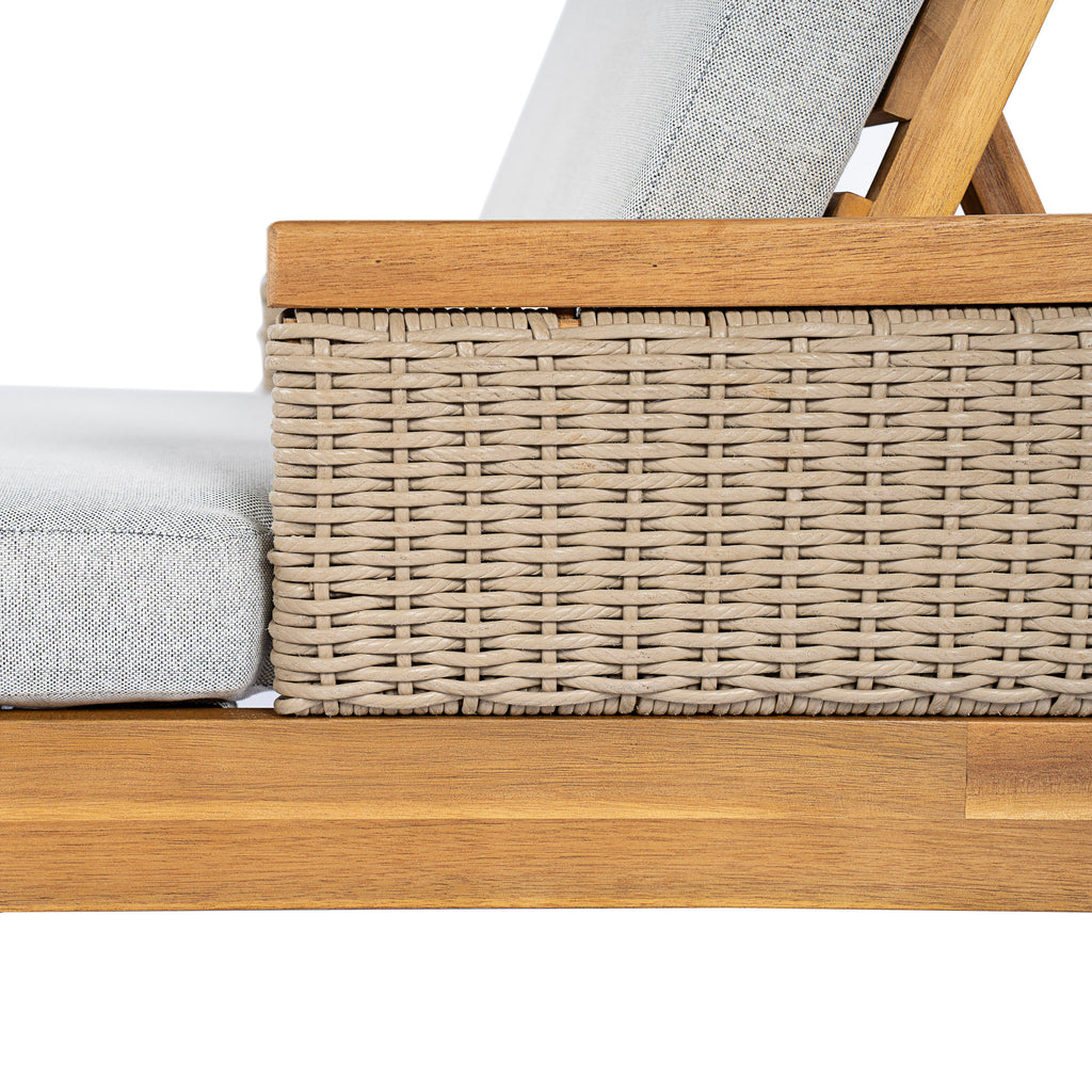 Chaise Lounge Acacia Wood Wicker Gray Cushion 4 Position 76.77in