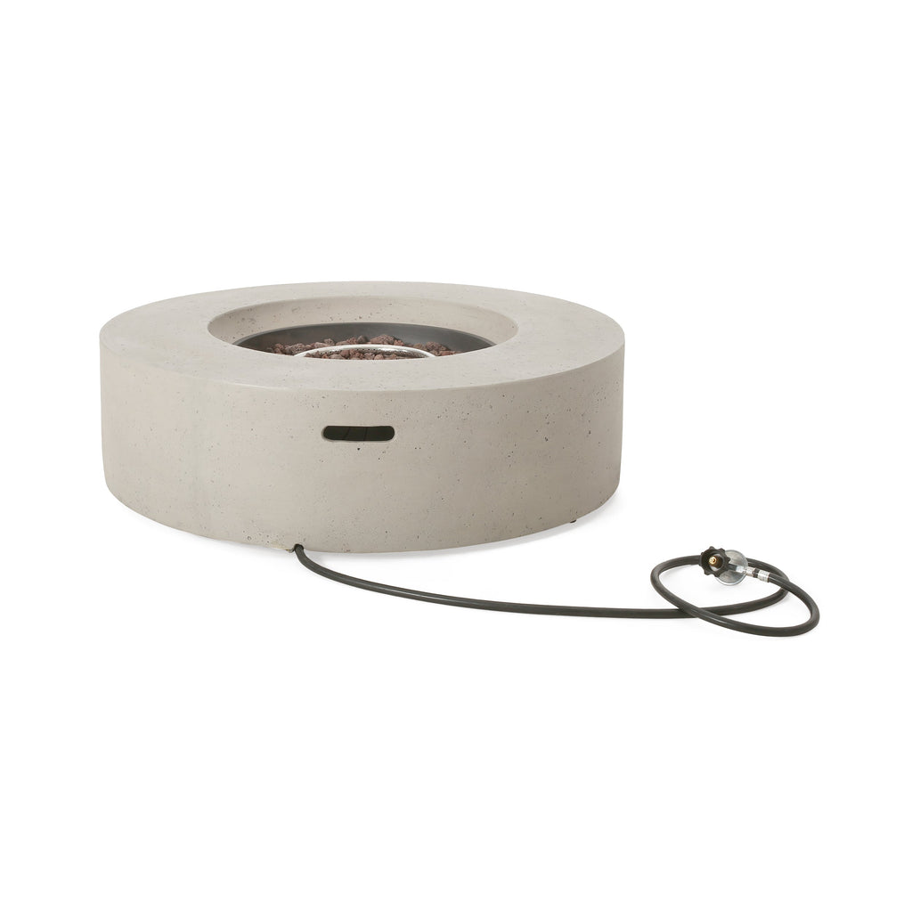Modern Outdoor 50000 BTU Round MgO Concrete Propane Fire Pit, Light Grey
