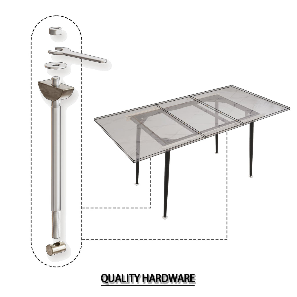 47'-63' expandable dining table set for 2-6 people, equipped with PU fabric