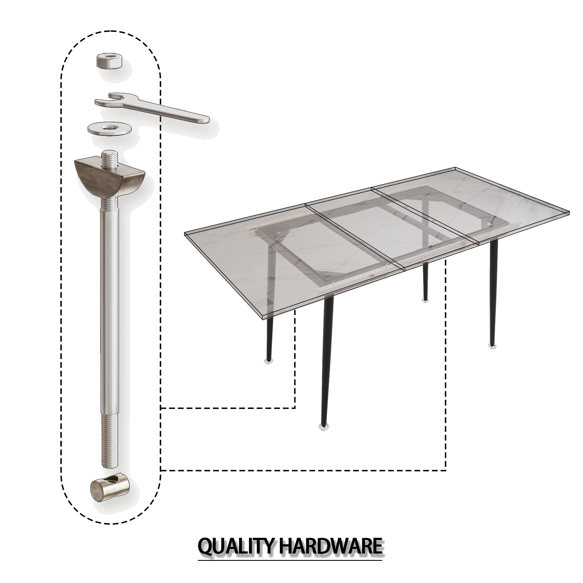47'-63' expandable dining table set for 2-6 people, equipped with PU fabric