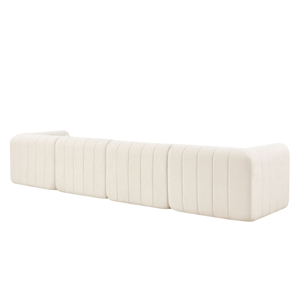 Sectional Sofa Modular Polyester Beige 4 Seat 145 In No Assembly