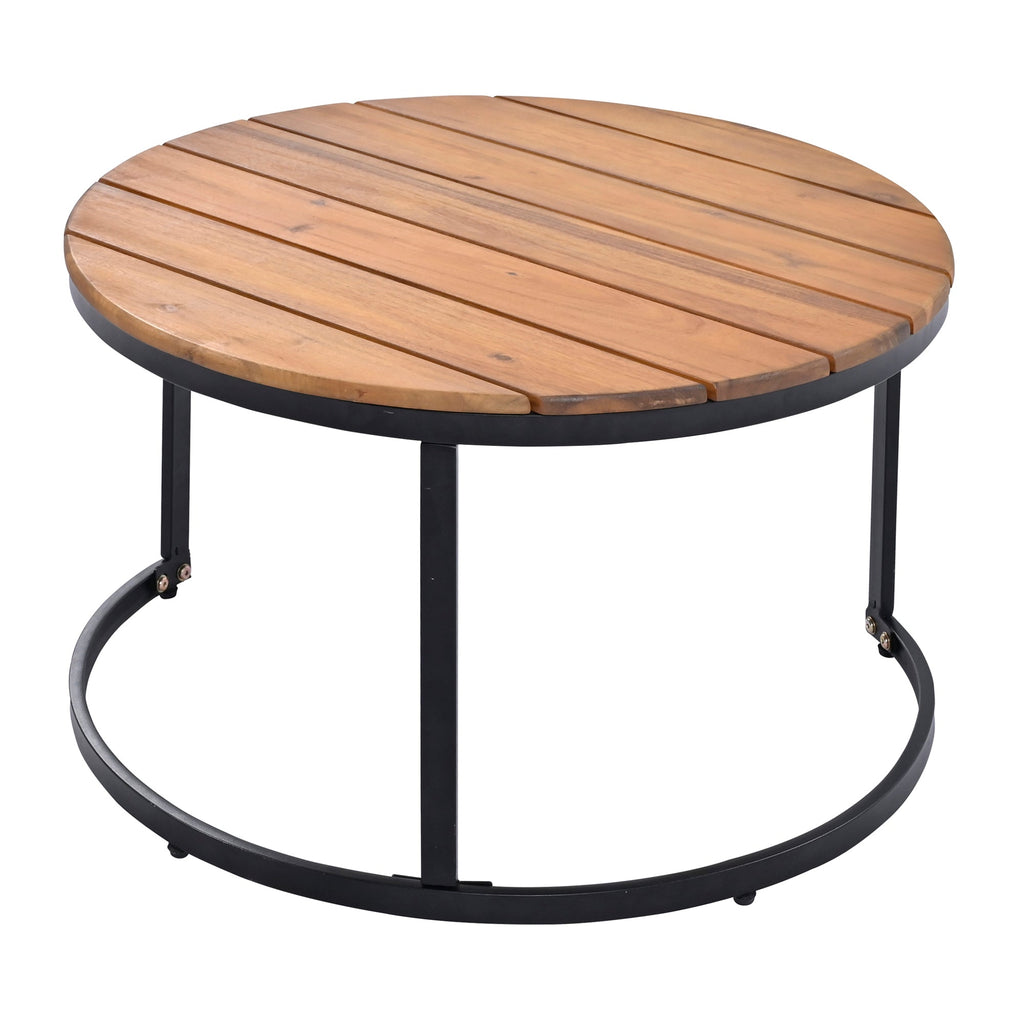 Outdoor Sectional Set Acacia Wood Steel Beige Cushion 6 Piece Seats 5