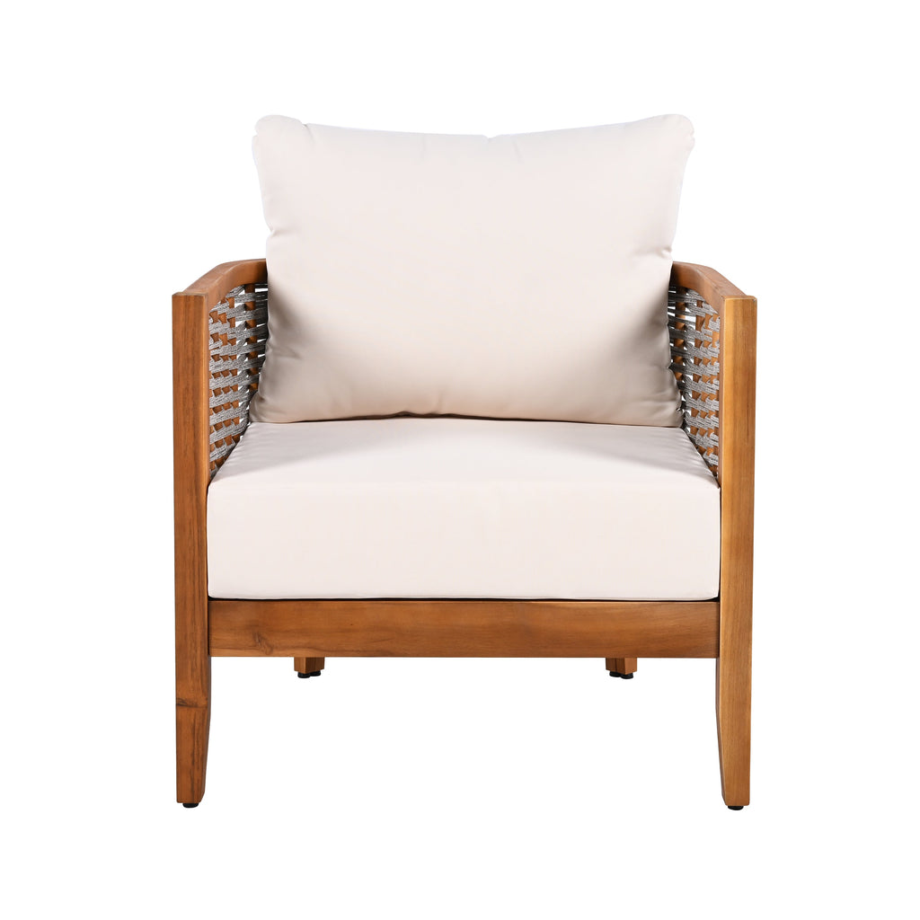 Outdoor Tub Chair Acacia Wood Rope Teak Beige Cushion Deep Seat 27in