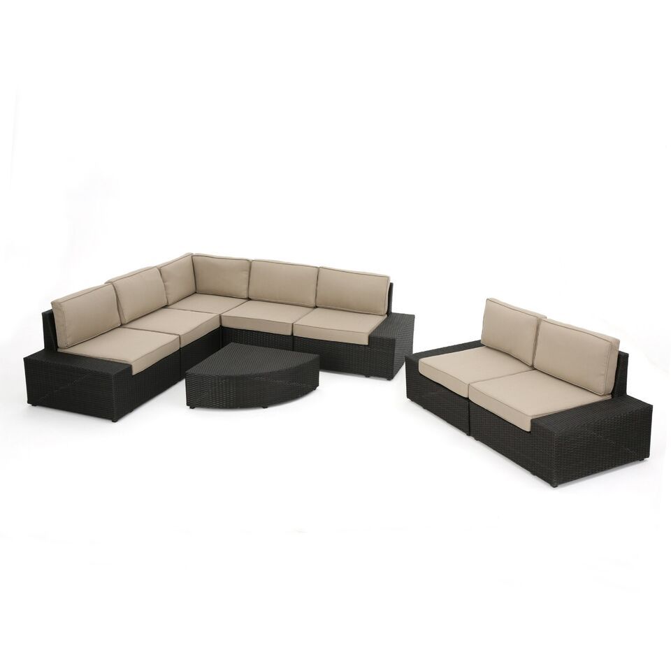 Outdoor Sectional Set PE Rattan Iron Dark Brown 8 Piece No Assembly
