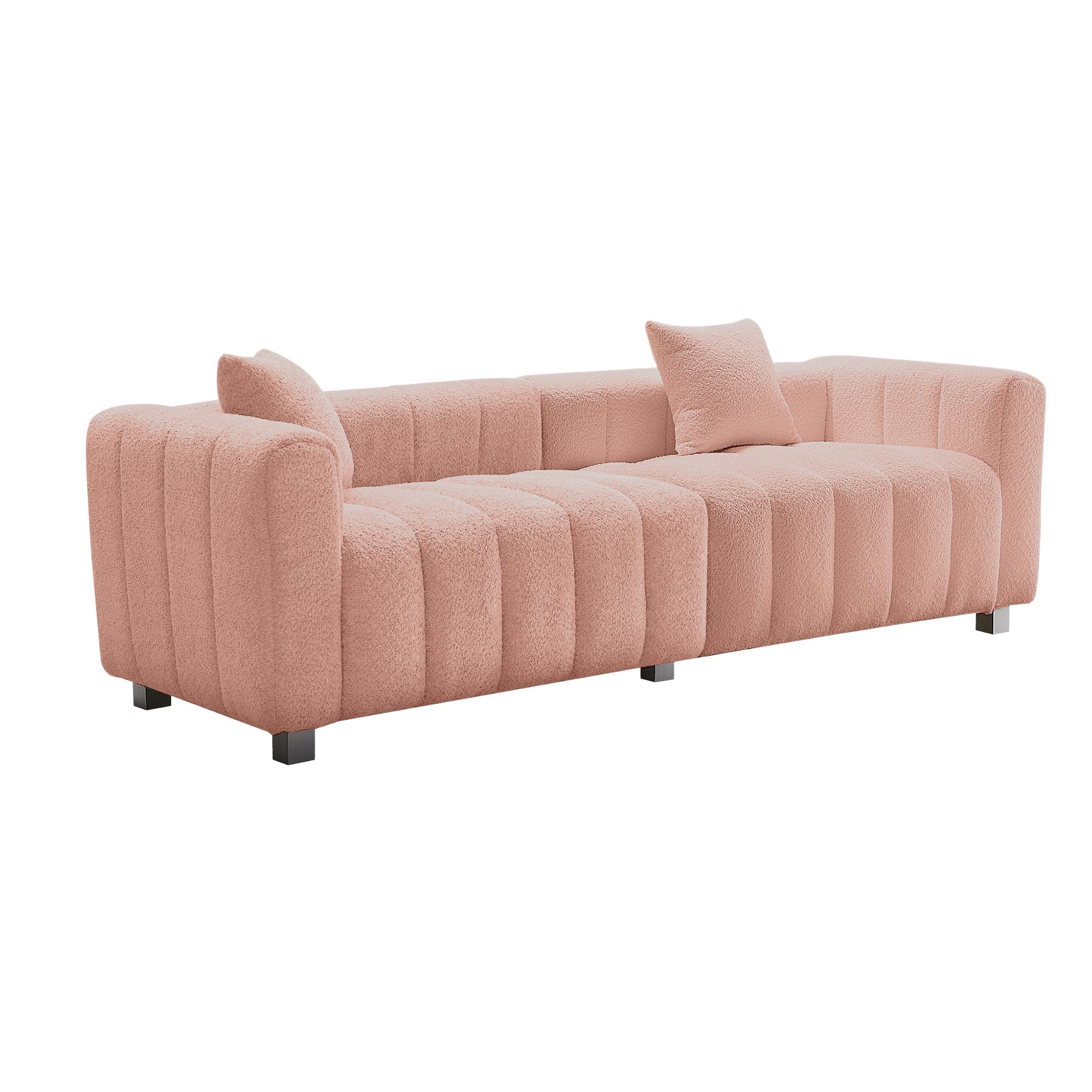 Sofa Modular Velvet Teddy Pink 3 Seat Metal Legs 87 In 750 LB