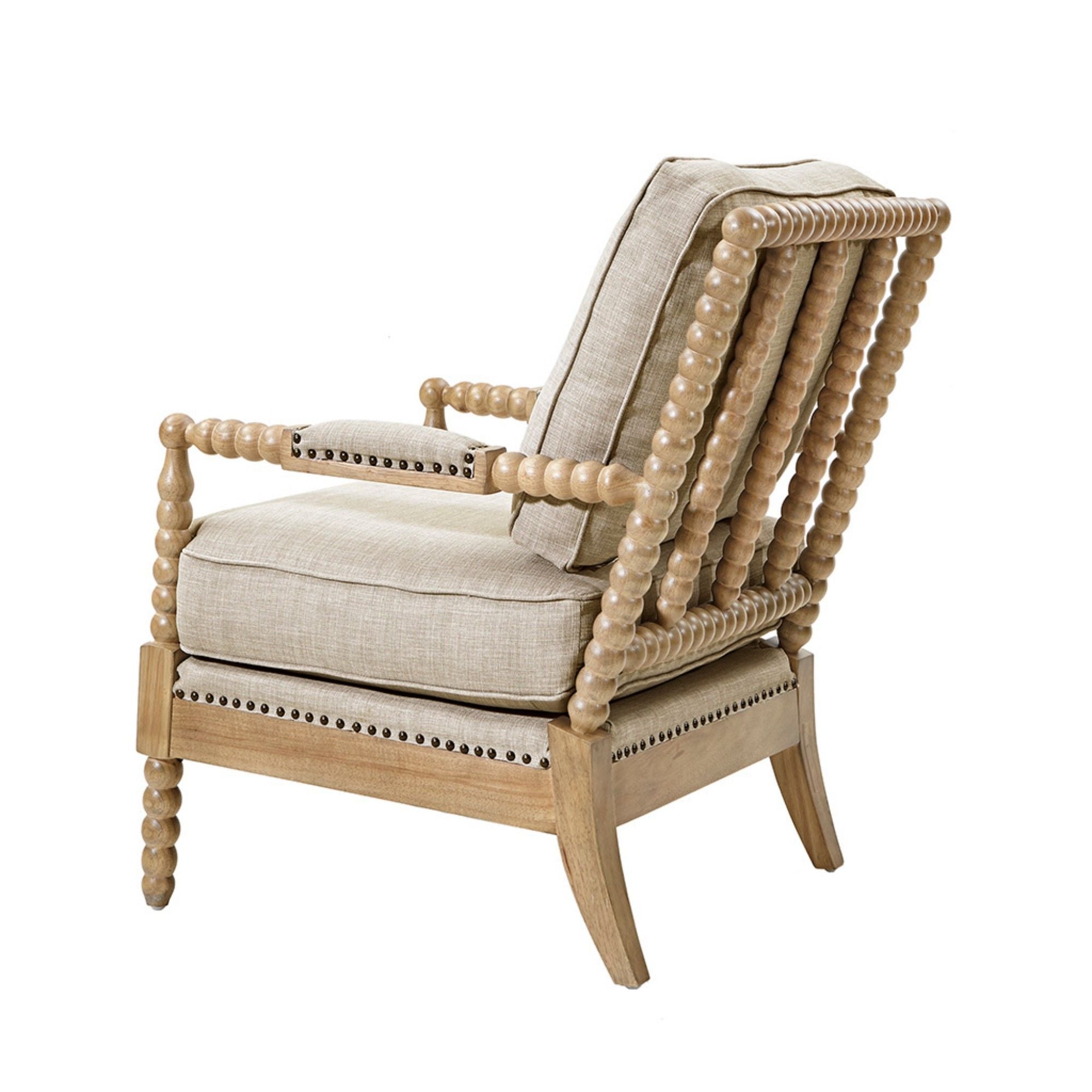 Arm Chair With Open Back Spindle Design, Padded Armrests