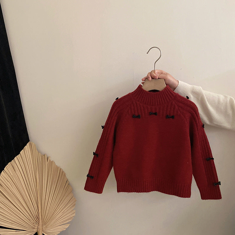 Sweet Bow-knot Knit Sweater And Pleated Skirt For Little Girls New Autumnwinter Collection