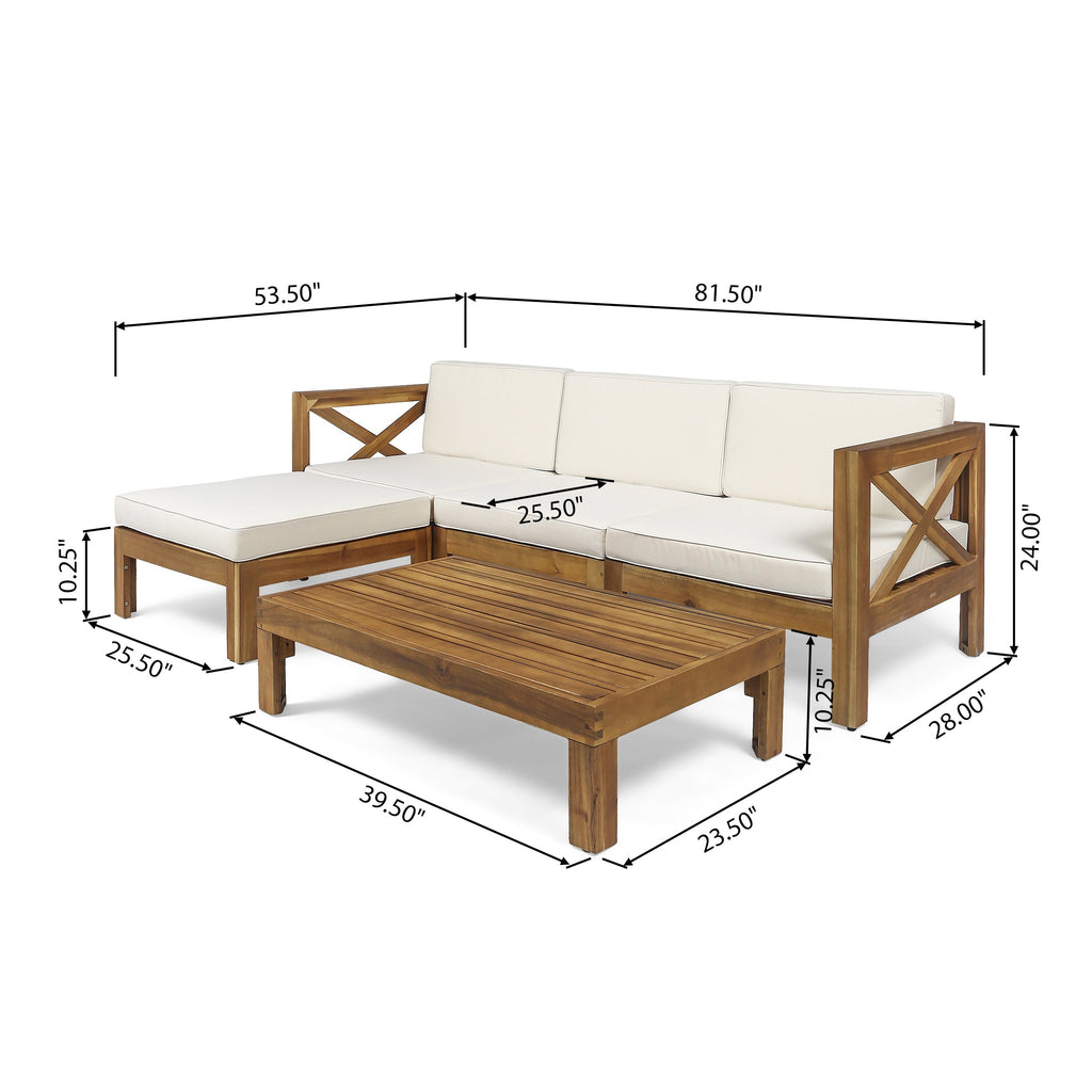 Outdoor Sectional Set Acacia Wood Beige 5 Piece L Shape Seats 4
