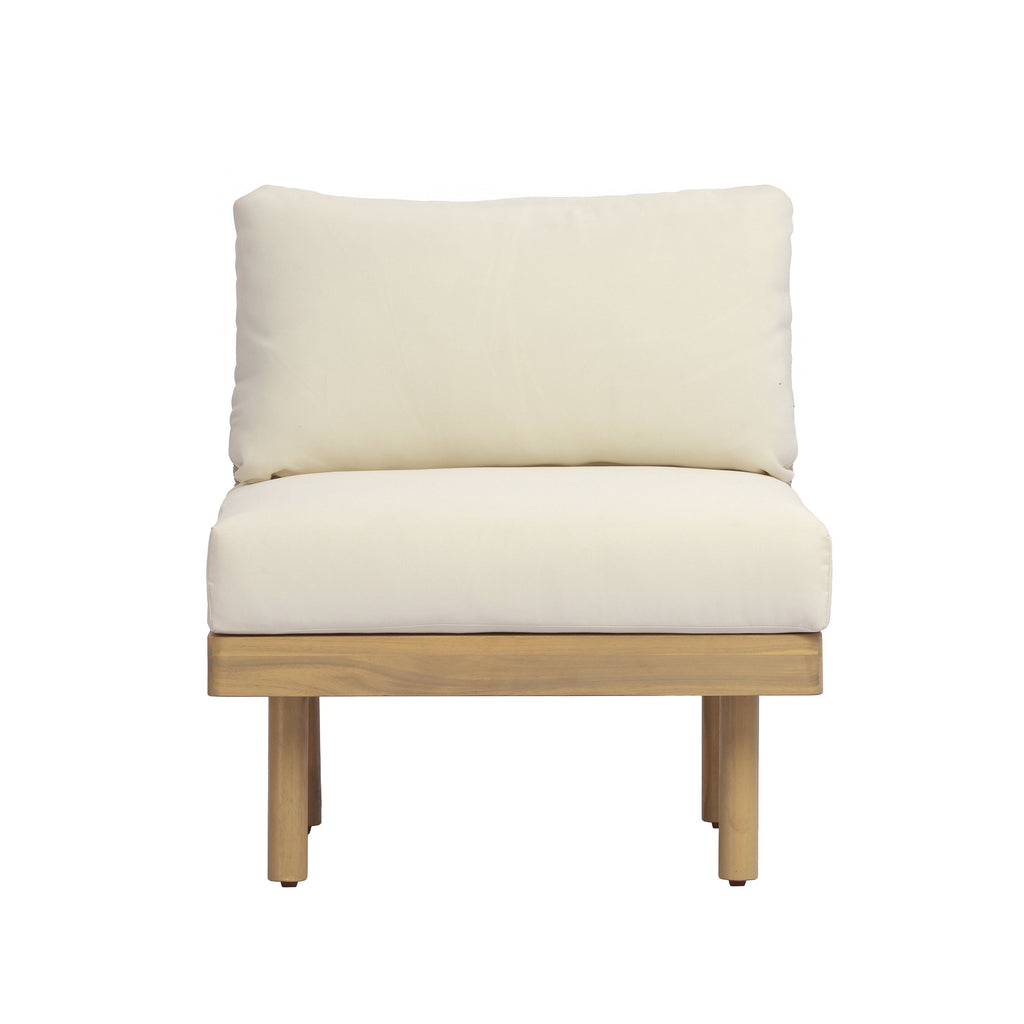 Outdoor Sectional Set Acacia Wood Rope Cream Beige Cushion 7 Piece Seats 6
