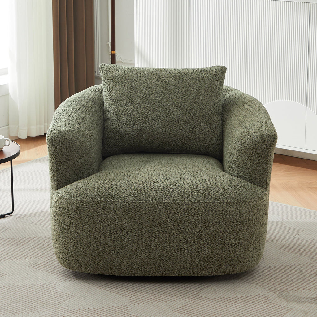 Accent Chair Swivel Barrel Chenille Green 360 Degree Pocket Spring 38 In