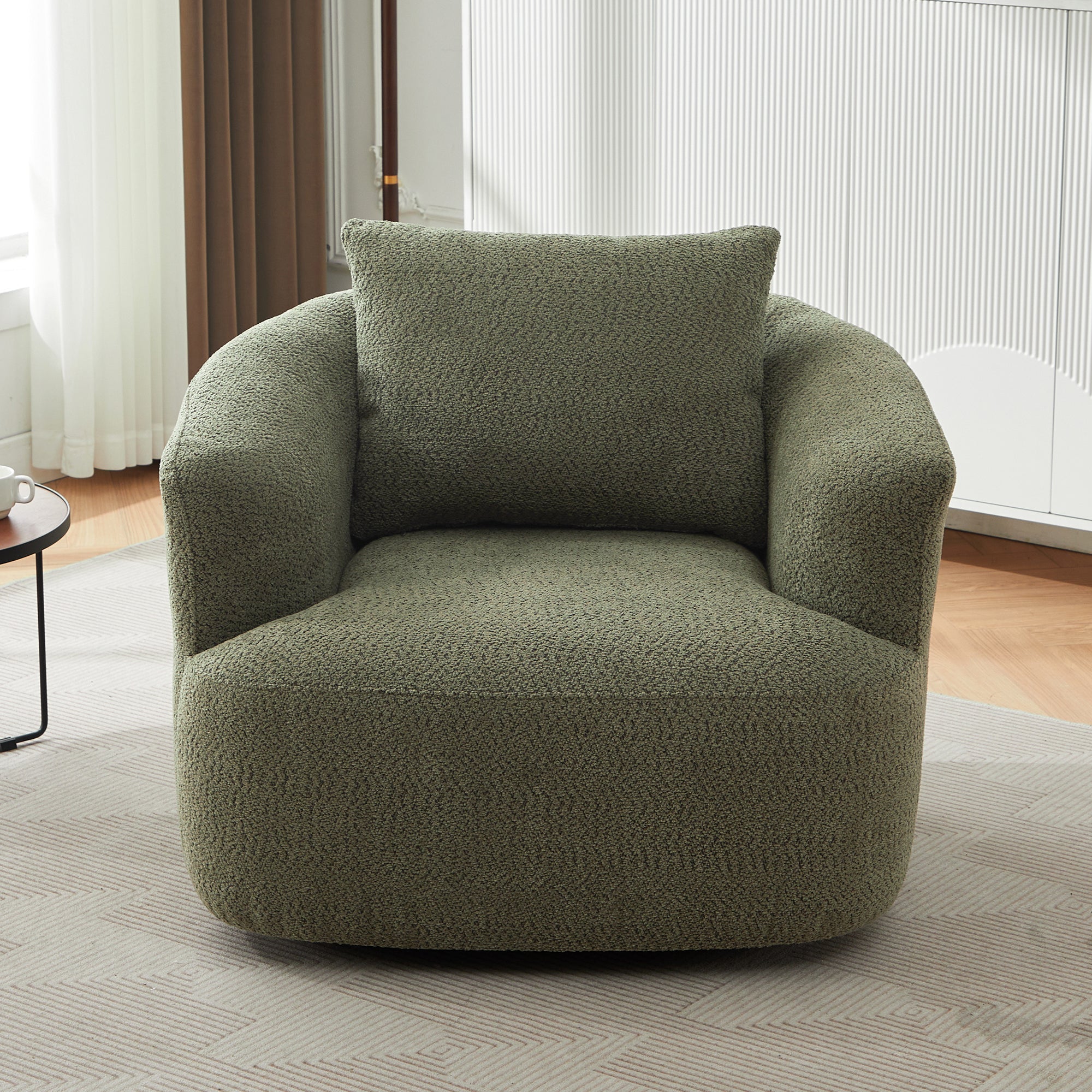 Accent Chair Swivel Barrel Chenille Green 360 Degree Pocket Spring 38 In