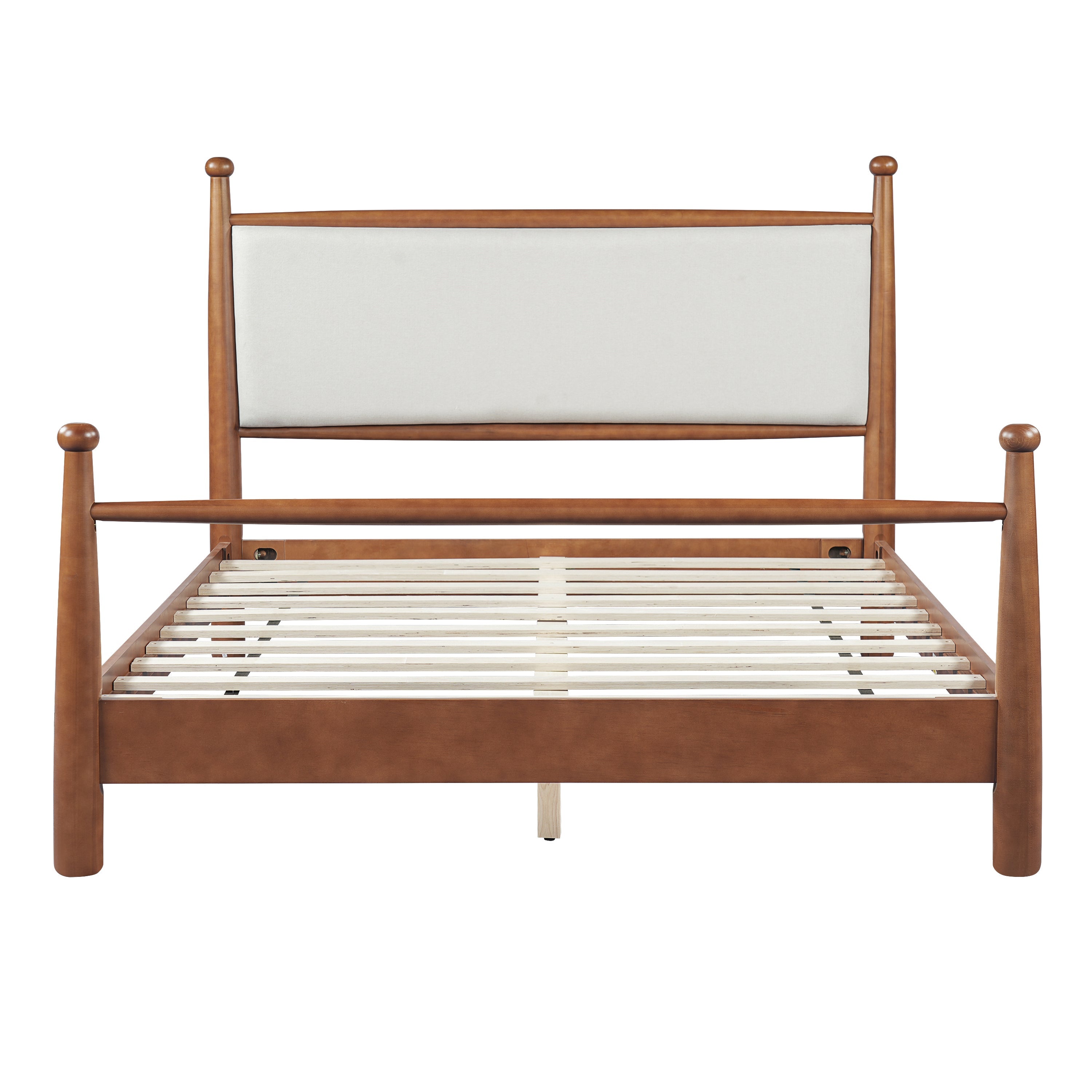 Solid Poplar & Plywood Bed Frame with Upholstered Headboard, Queen