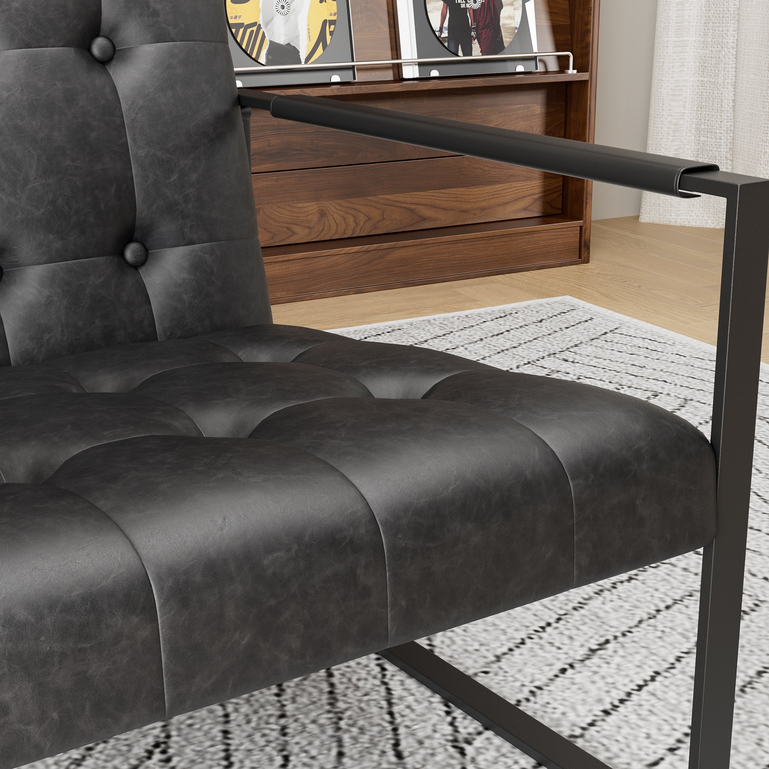 Office Chair Modern Metal Black Upholstered Pull-Out Backrest 46x25x28 in