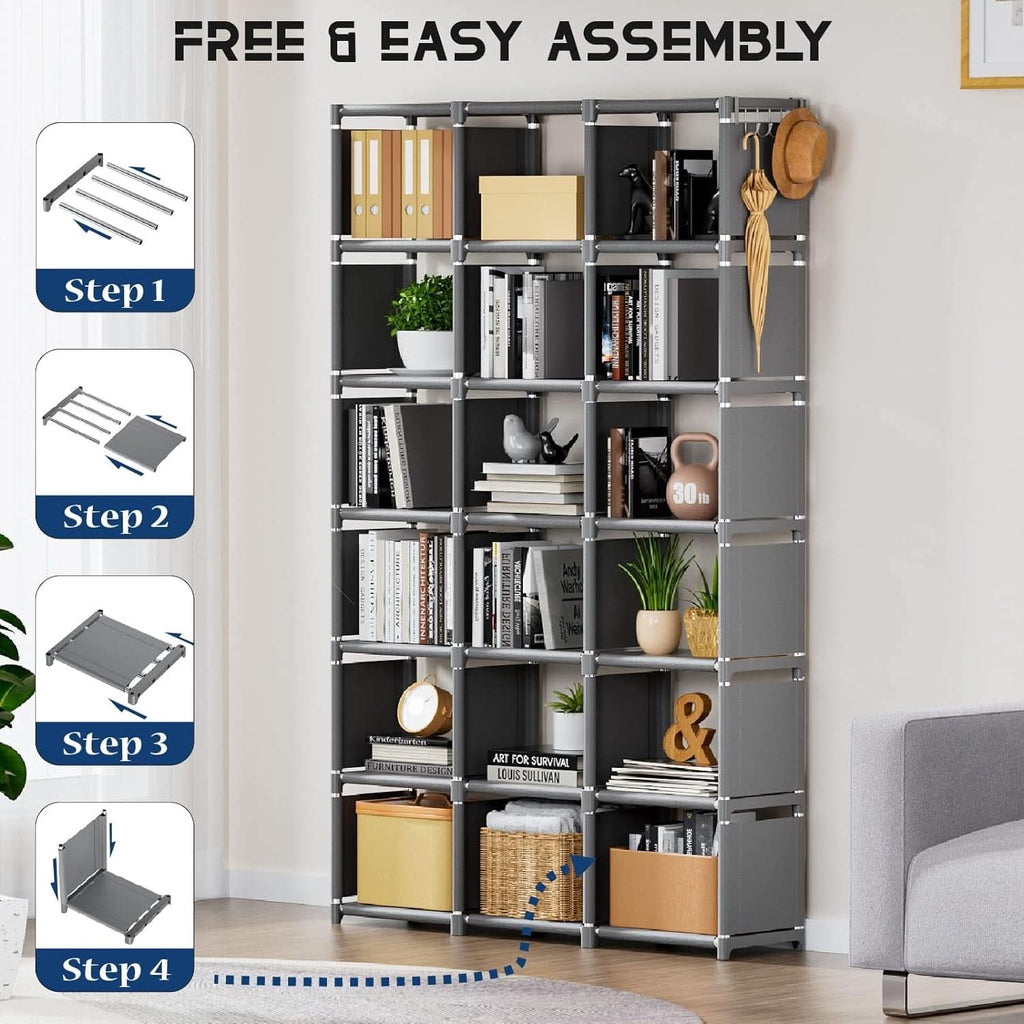 Grey 18 Cube Storage Organizer Tall Bookcase Shelf