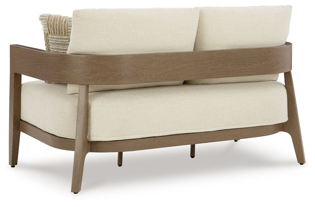 Serene Bay - Loveseat With Cushion - Dark Brown / White