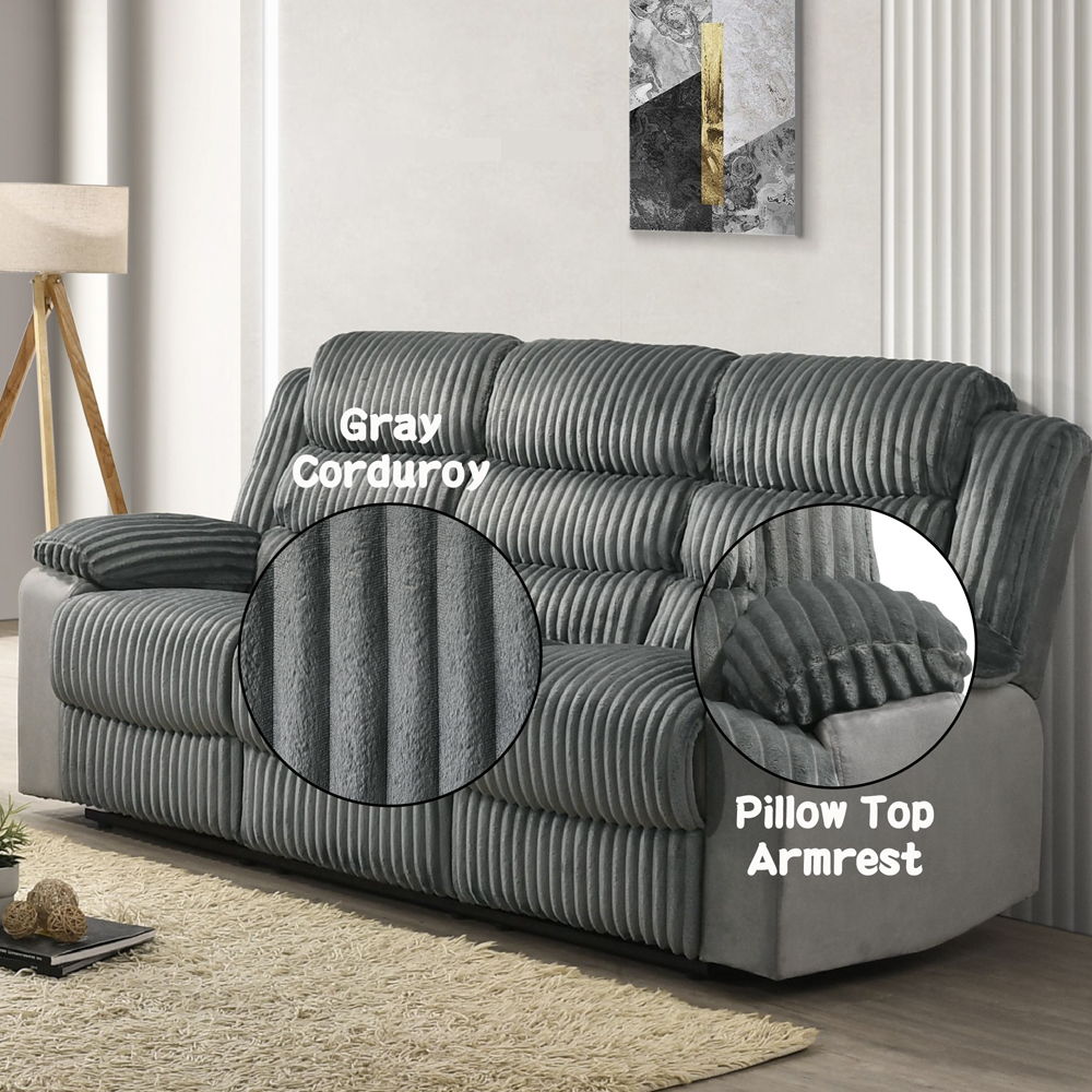 Lesley - Motion Sofa - Gray Corduroy & Velvet