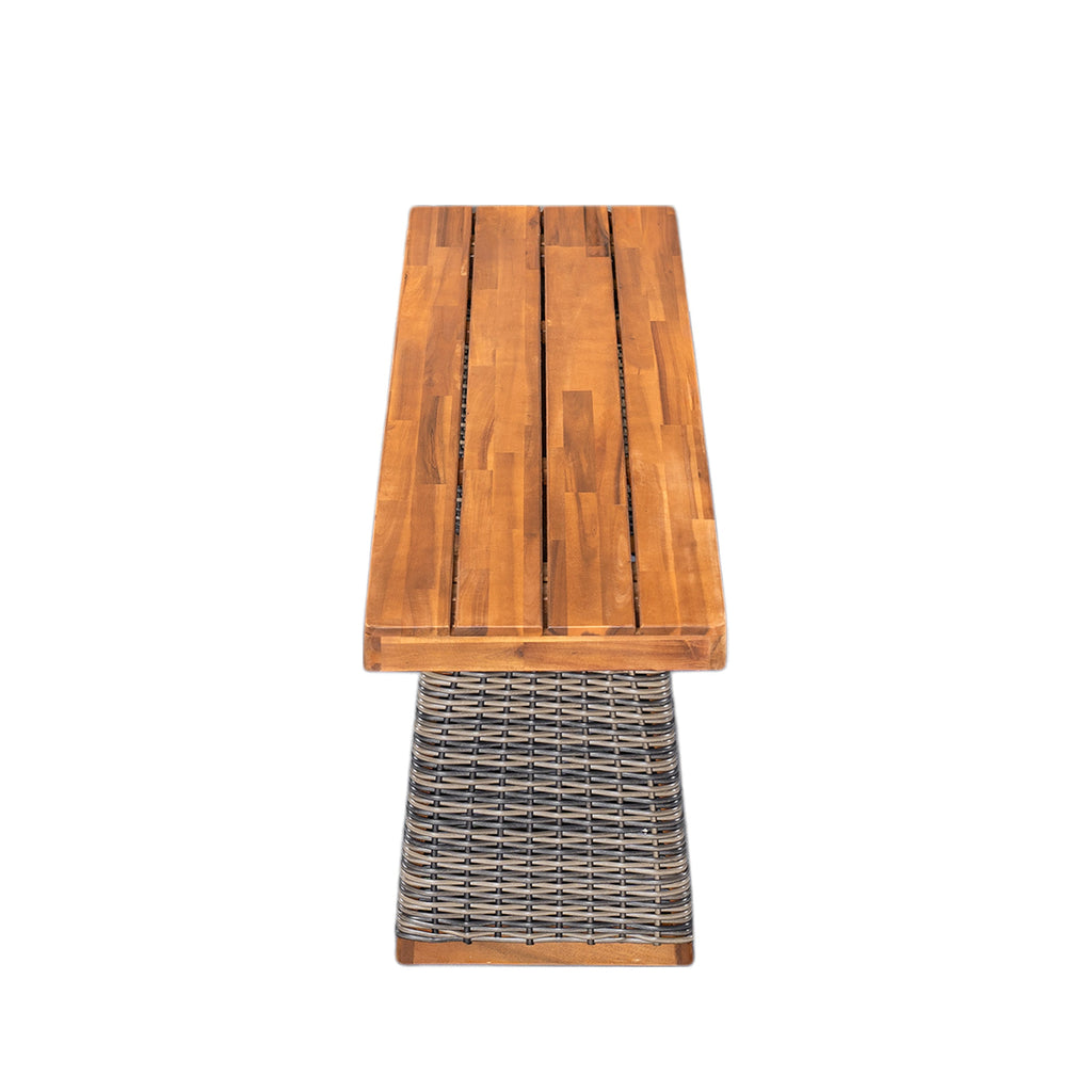6 Pcs Outdoor Acacia Wood Dining Set with PE Rattan Stacking Chair, Grey