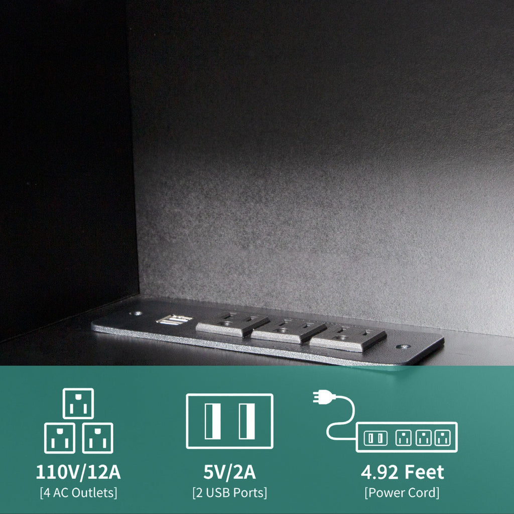 TV Stand Wall-Mounted Floating LED Black MDF 3 AC 2 USB Fits 65 In TV