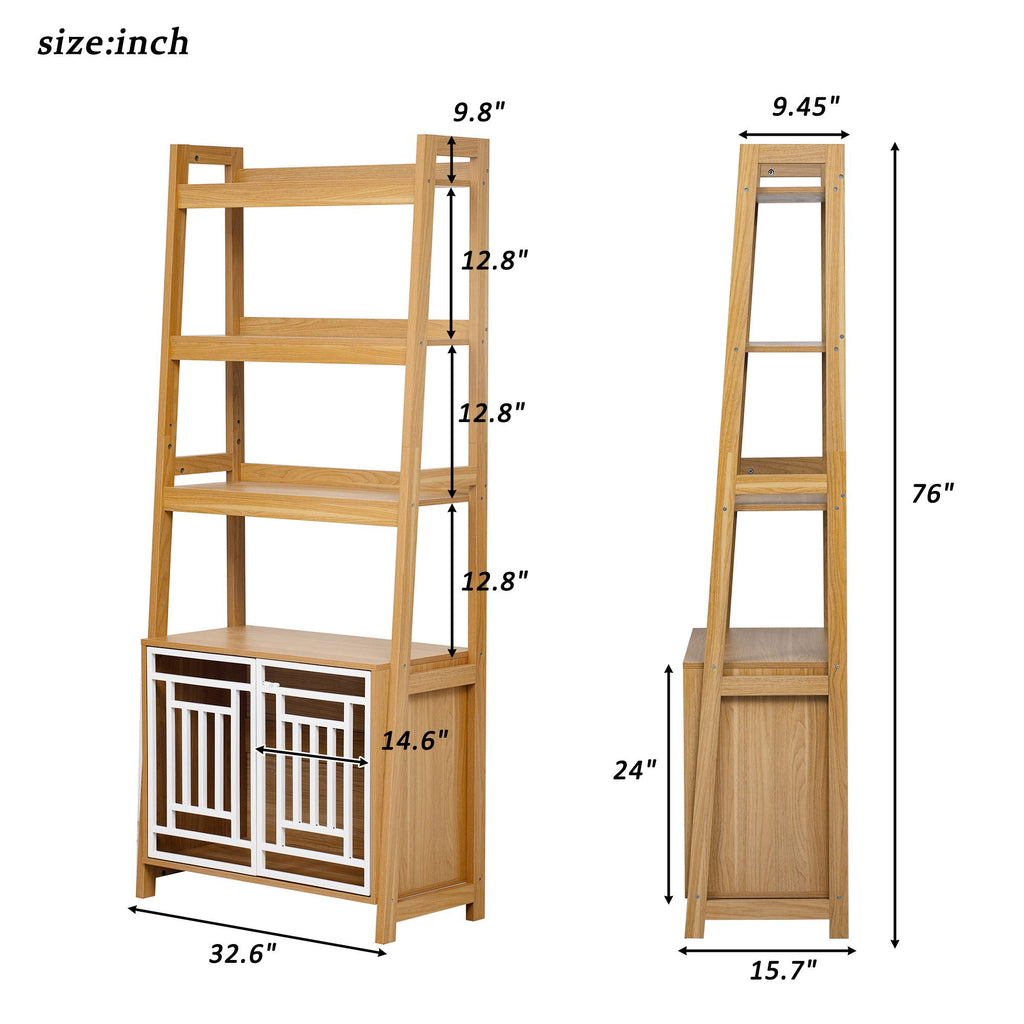 Modern Furniture Style 2 In 1 Pet Friendly Dog Crate Ladder Bookcase - Ancient Oak