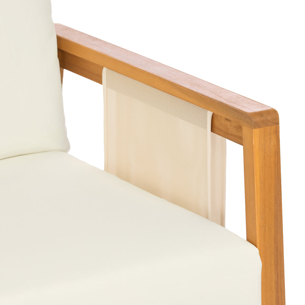 Outdoor Sofa Set Acacia Wood Textilene Teak Beige 4 Piece Seats 4