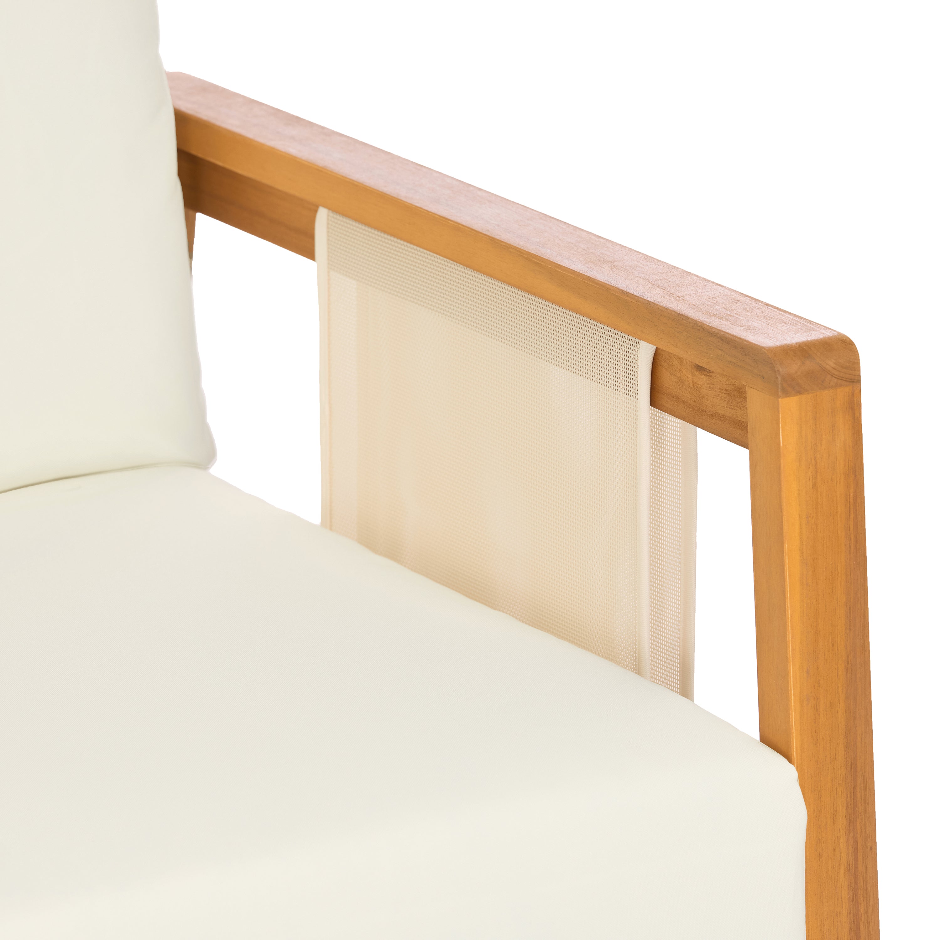 Outdoor Sofa Set Acacia Wood Teak Textilene Beige Cushion 2 Piece