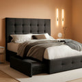 Upholstered Queen Platform Bed Frame With 4 Storage Drawers