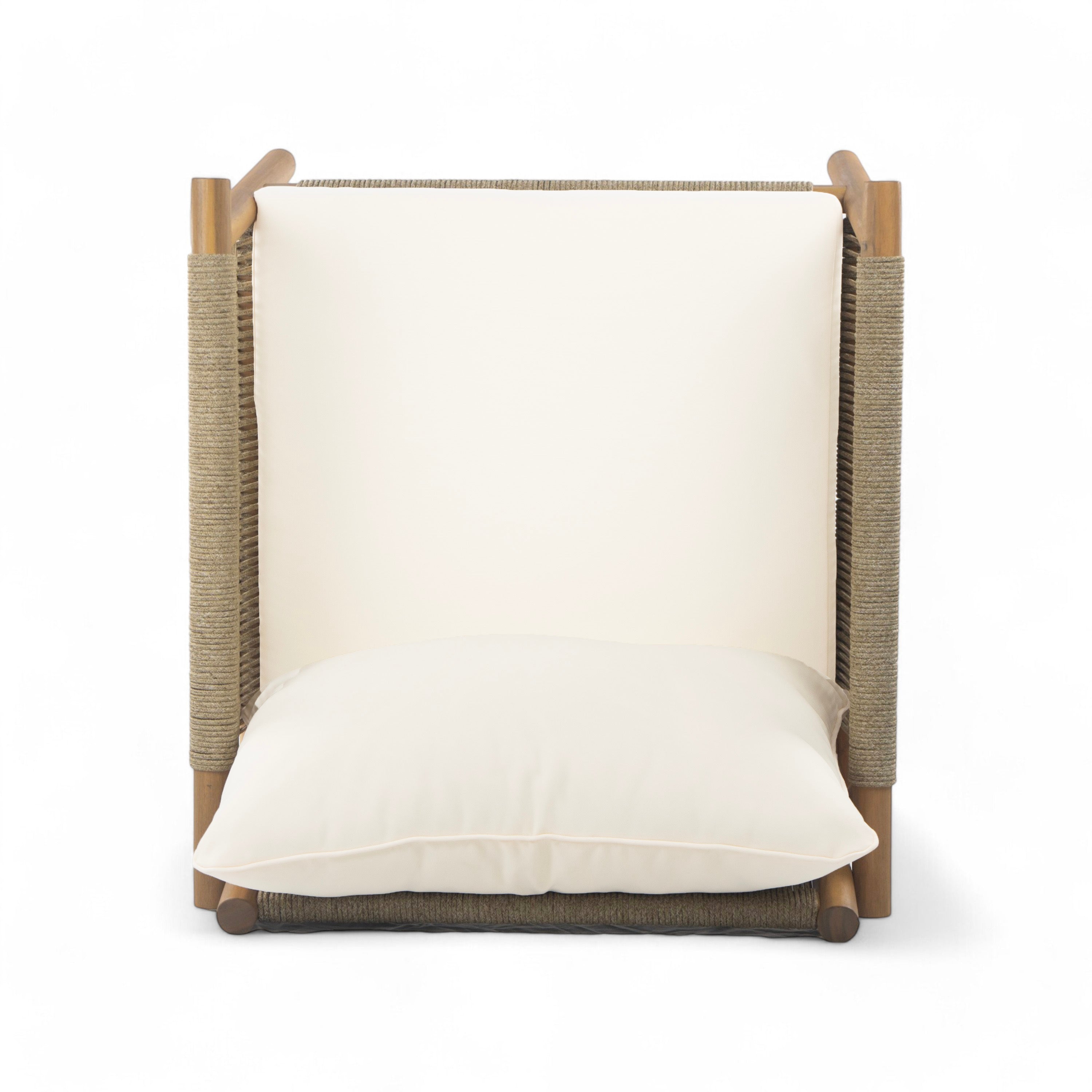 Outdoor Lounge Chair Solid Wood Natural Beige Cushion 28in Wide