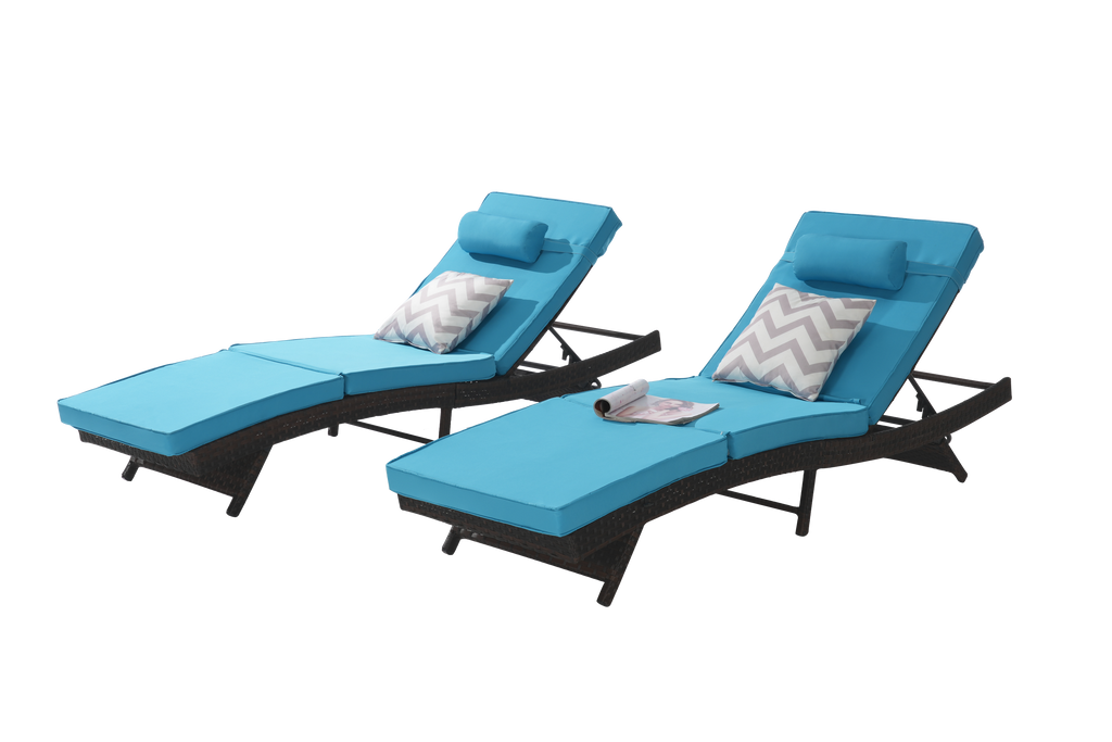 Outdoor Reclining Lounge Chair PE Rattan Light Blue Set of 2
