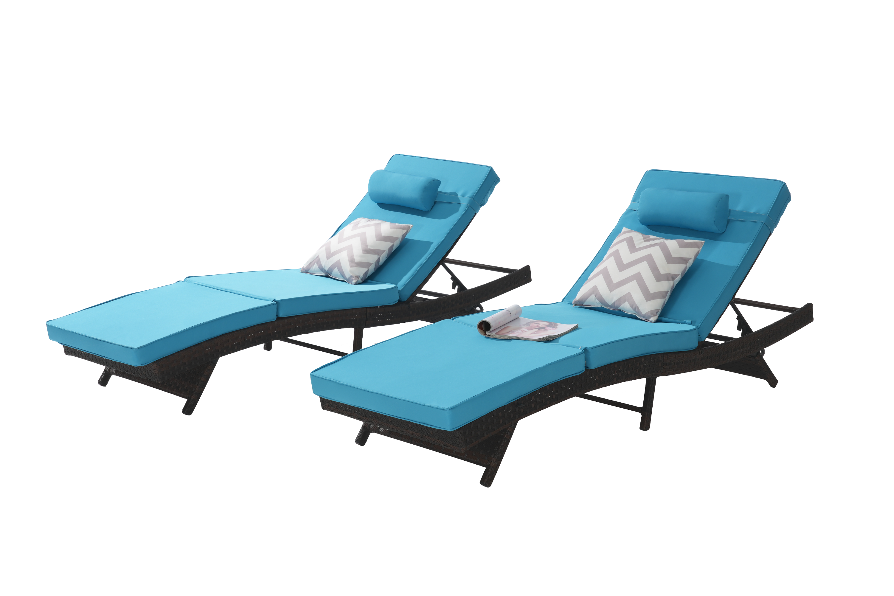 Outdoor Reclining Lounge Chair PE Rattan Light Blue Set of 2