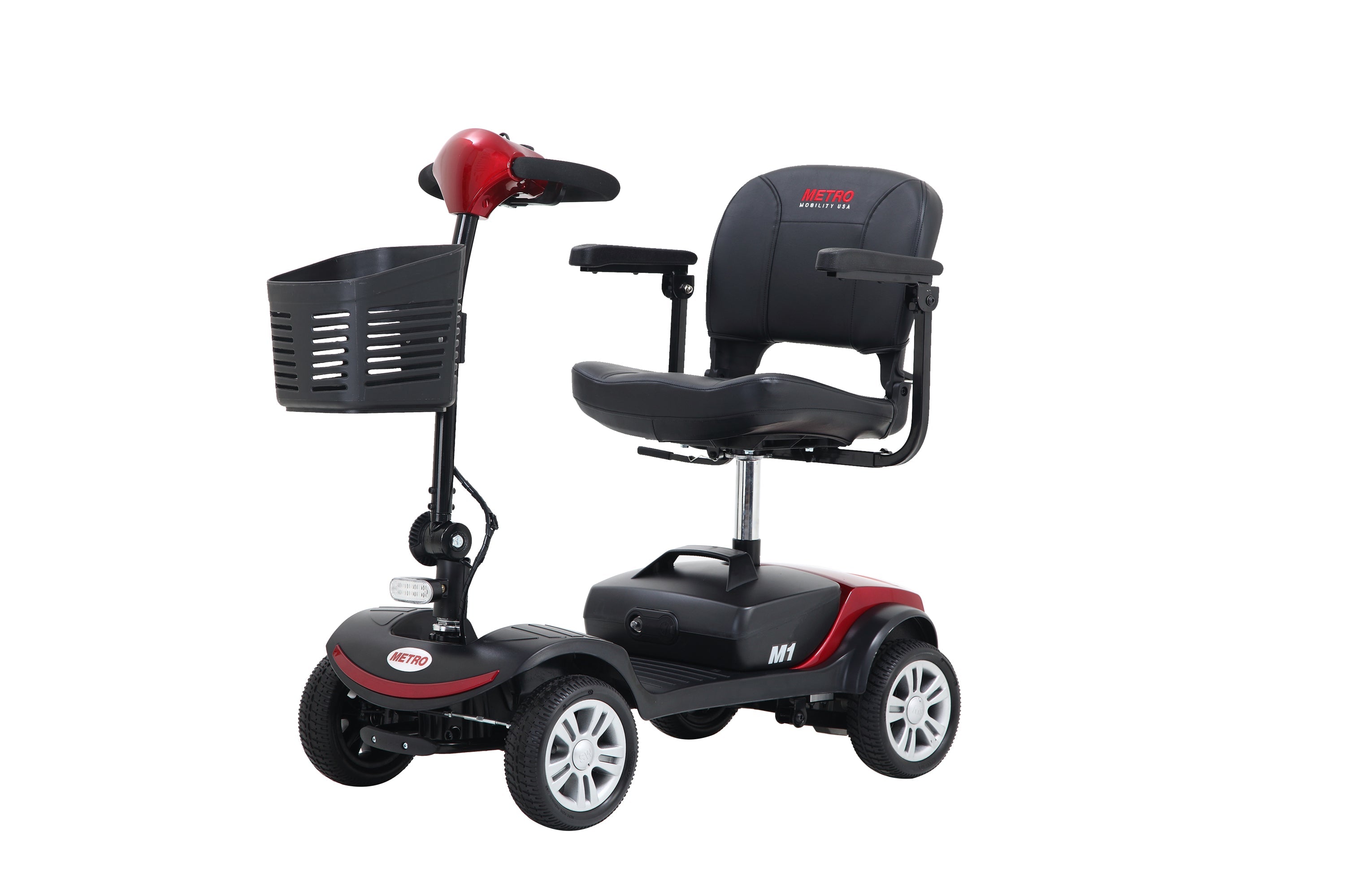 Mobility Scooter 4-Wheel Compact Metal Red 300 LB 10 Mile Rear Suspension