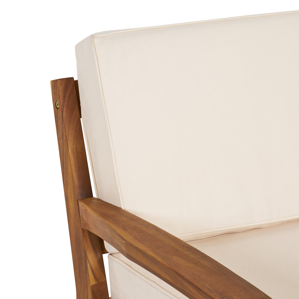 Outdoor Patio Set L-Shape Acacia Wood Teak Beige Cushions 3 Piece