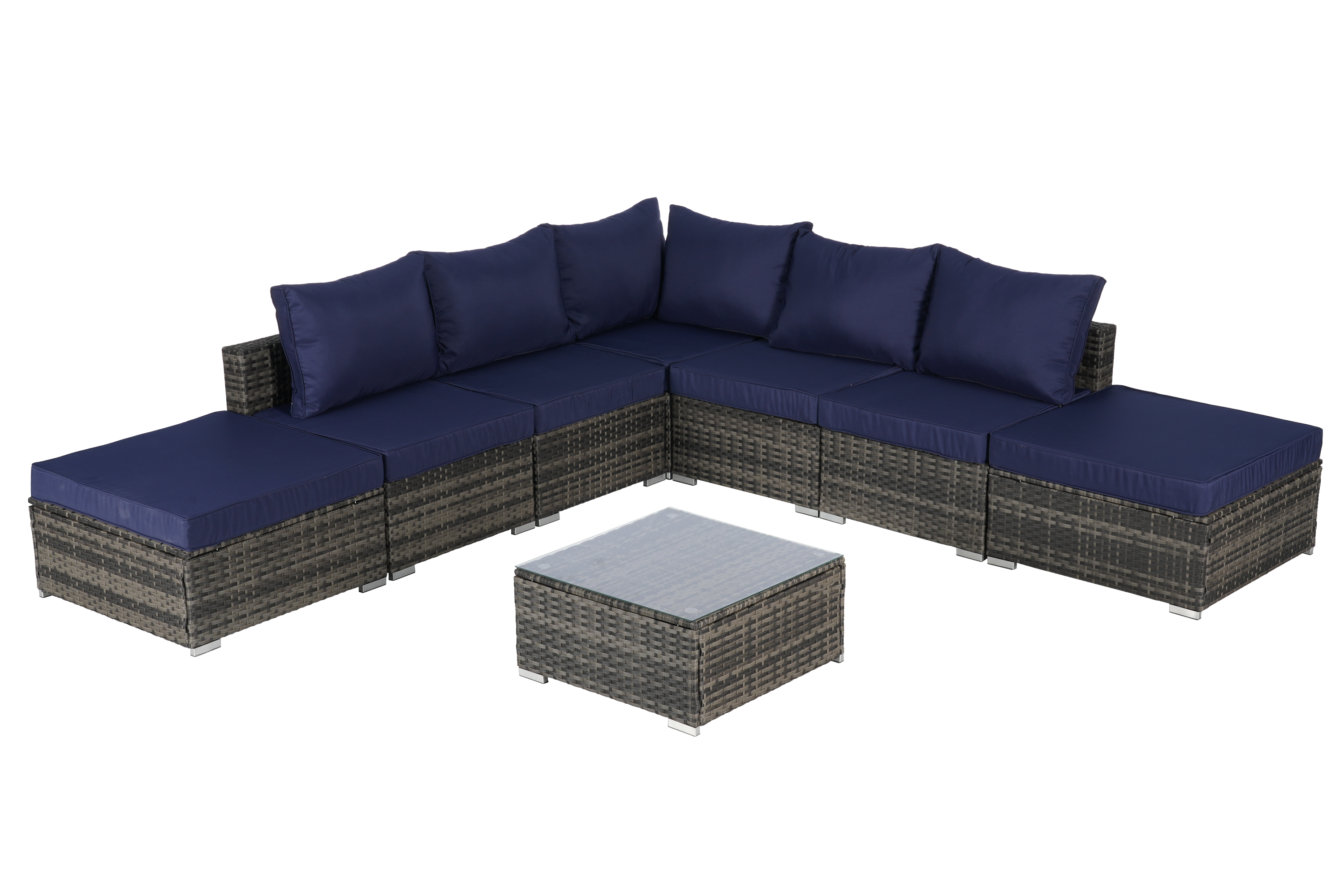 Outdoor Sectional Set PE Rattan Steel Dark Blue 8 Piece Seats 8 380 LB