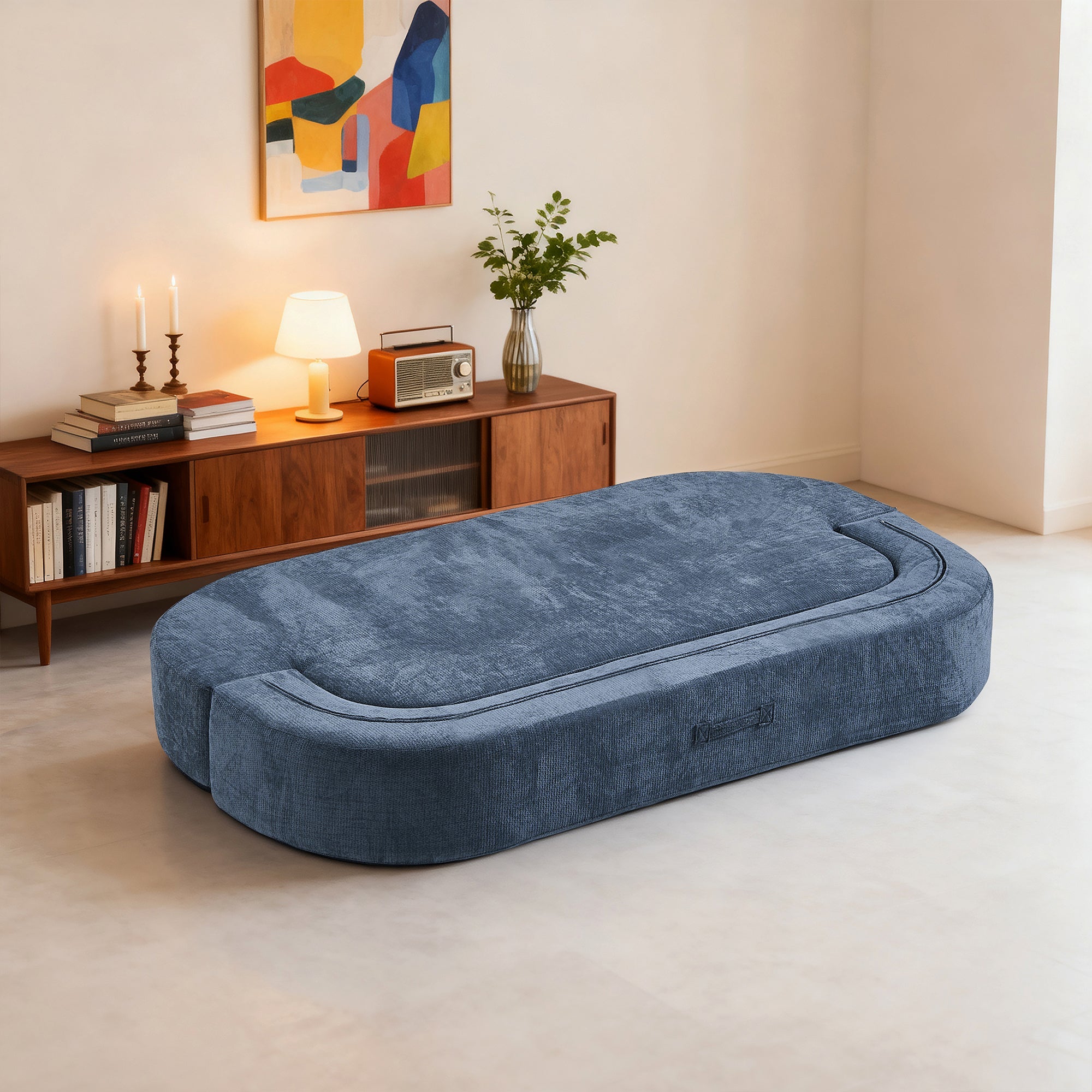 Sofa Bed Floor Modern Dark Blue Convertible Sleeper No Assembly 78.7 In