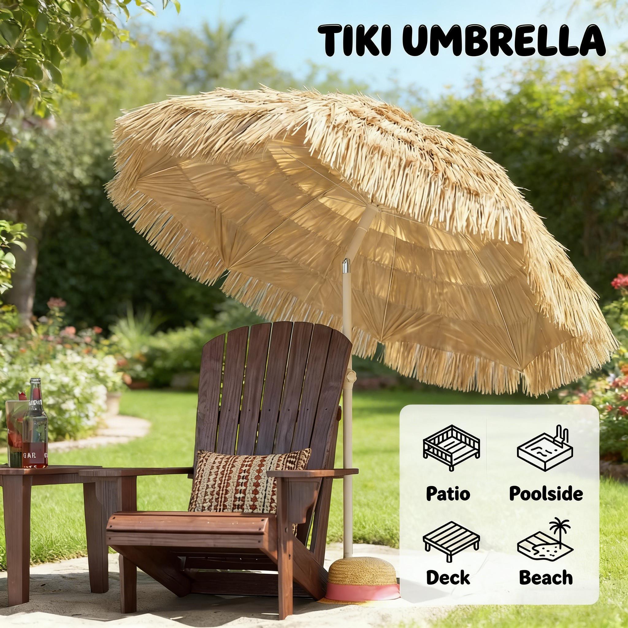 Outdoor Tiki Umbrella Faux Straw Khaki Brown 72.8in UPF 30