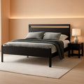 Queen Metal Platform Bed Frame With Storage Black Oak