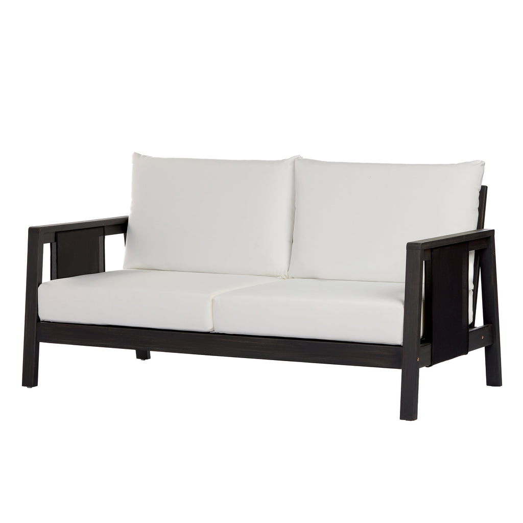 Outdoor Sofa Set Acacia Wood Textilene 2 Piece Dark Gray White Cushion