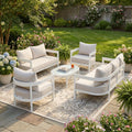 Outdoor Conversation Set Aluminum White Curved 5 Piece Seats 7