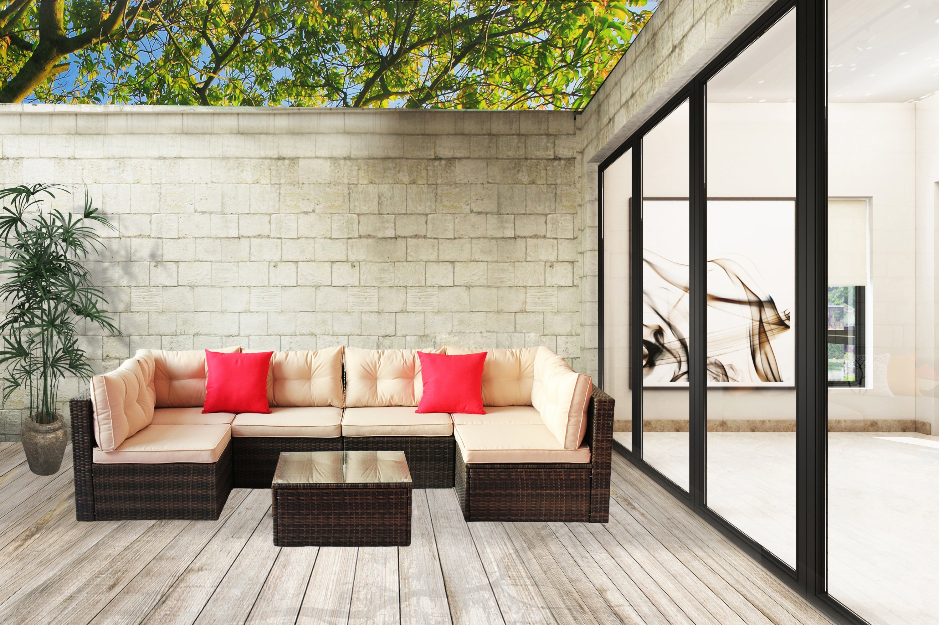 Outdoor Sectional Set PE Rattan 7 Piece Seats 6